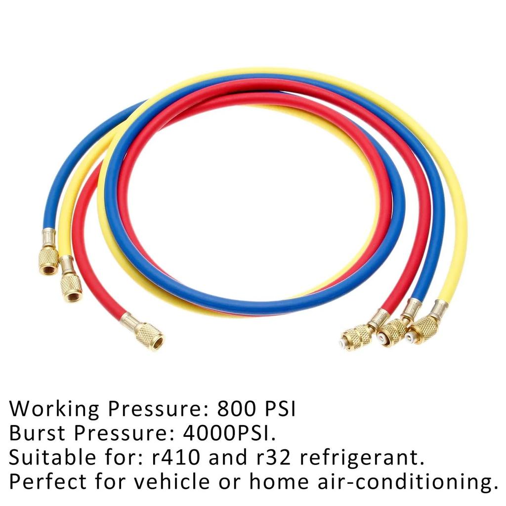 4000psi R410A 1.5M/1.2M/0.9M Refrigerant Air Conditioning Hose Fits for R410A 3 Way AC Charging Hoses Tube 1/4 Thread 5/16 inch