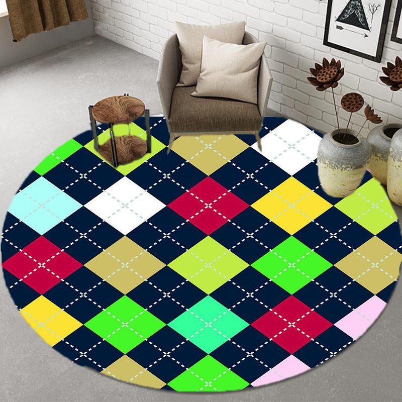 Baby Crawl Rug Round Floor Mats Geometric Grid Children's Room Rugs Bedroom Mats Home Decor Round Living Room Rugs Classic Rugs