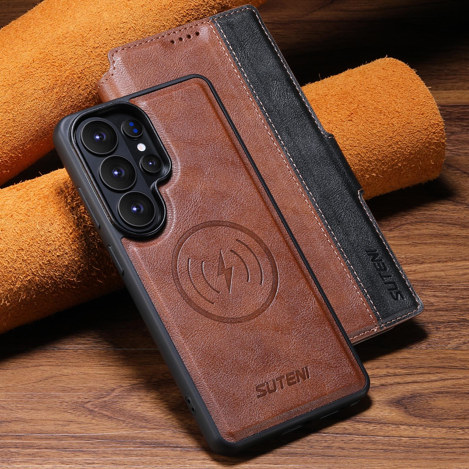 

Dual Color Leather Phone Case for Samsung Galaxy S26 Ultra S24 S22 S23 S25Ultra Magnetic Detachable Card Bag Holder Flip Cover Galaxy S26 Ultra коричневый