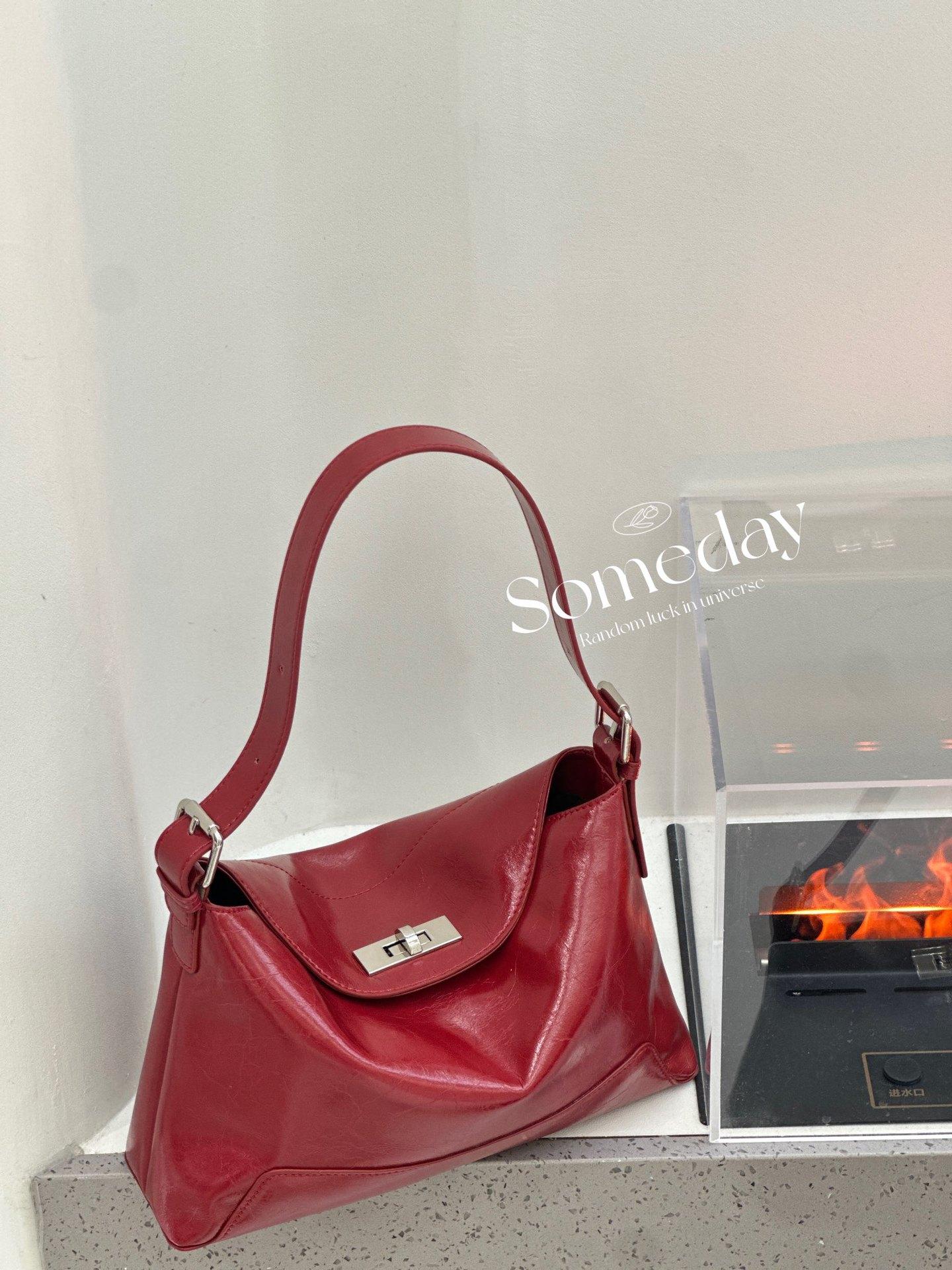 

New Summer Fashionable Retro Genuine Leather Women s Bag, Single Shoulder, Diagonal, Underarm, Versatile Commuter Bag 27*17*8cm червоний