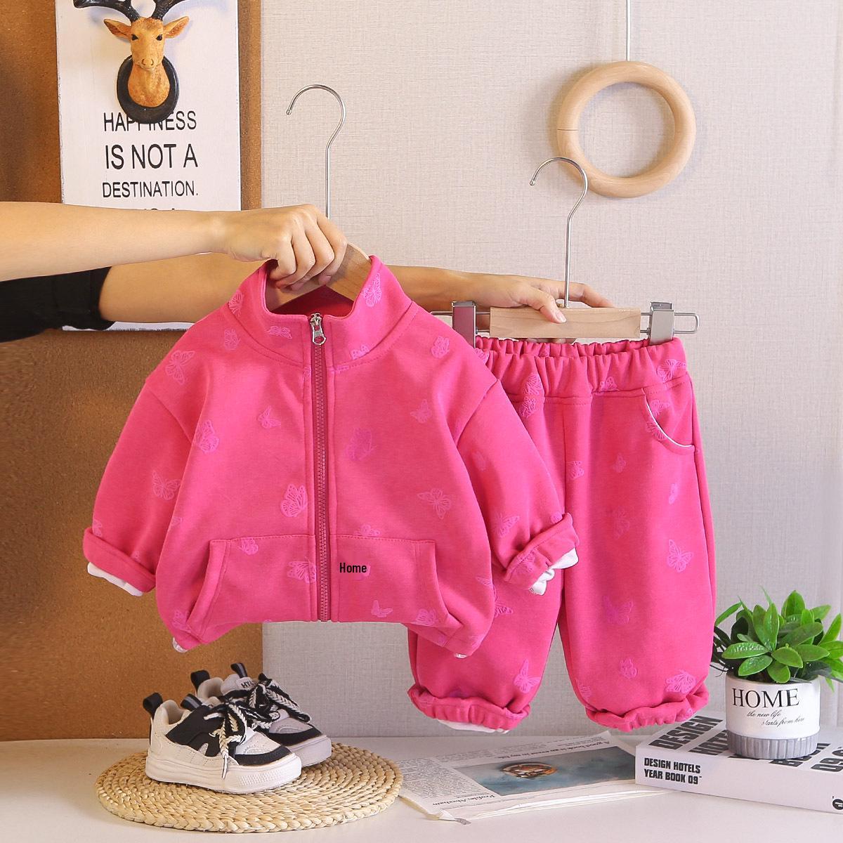 Girls  Spring & Autumn Fleece Jacket Set - Zip-Up Hoodie Cardigan 120cm