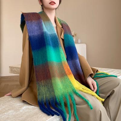 60+ Kolor Tęczowy Zimowy Szalik Kobiety Kaszmir Ciepły Pashmina Jednolity Foulard Damskie Szale Owija Gruby Miękki Bufanda Duże Chwosty Szal Długi Stole