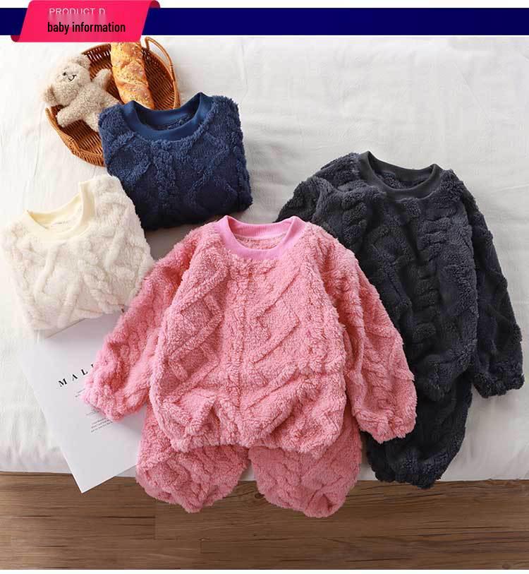 Nadýchaná žakárová flanelová souprava: Dívčí dvoudílný domácí oděv