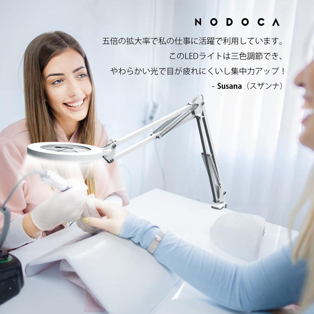 NODOCA Magnifying Glass with Stand and Desk Lamp with 5x Adjustable 72 Stepless USB White Light, Magnification, Foldable, Angle, LEDs, 3-Color