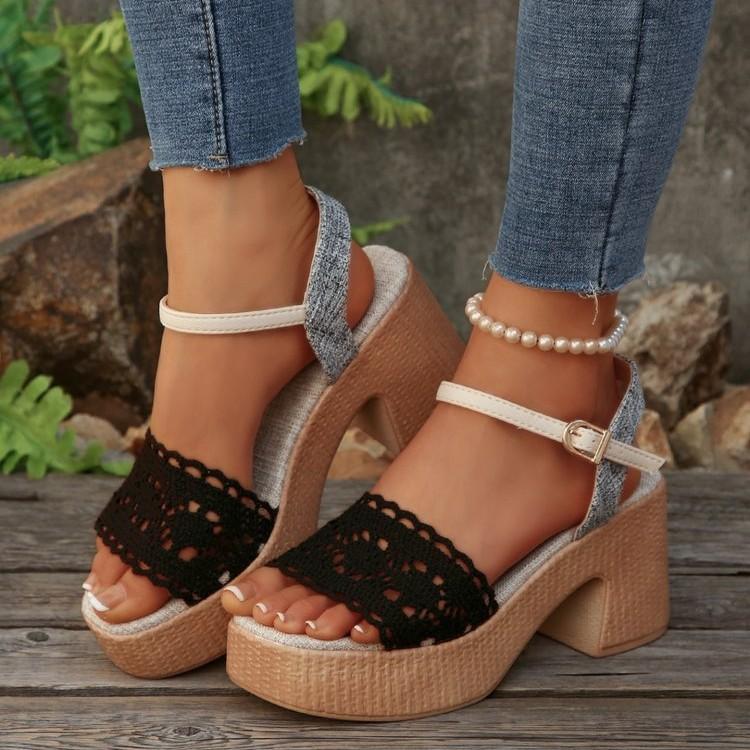Coarse heel sandals women wear summer lace high heel sandals women casual and comfortable 36 2980₽