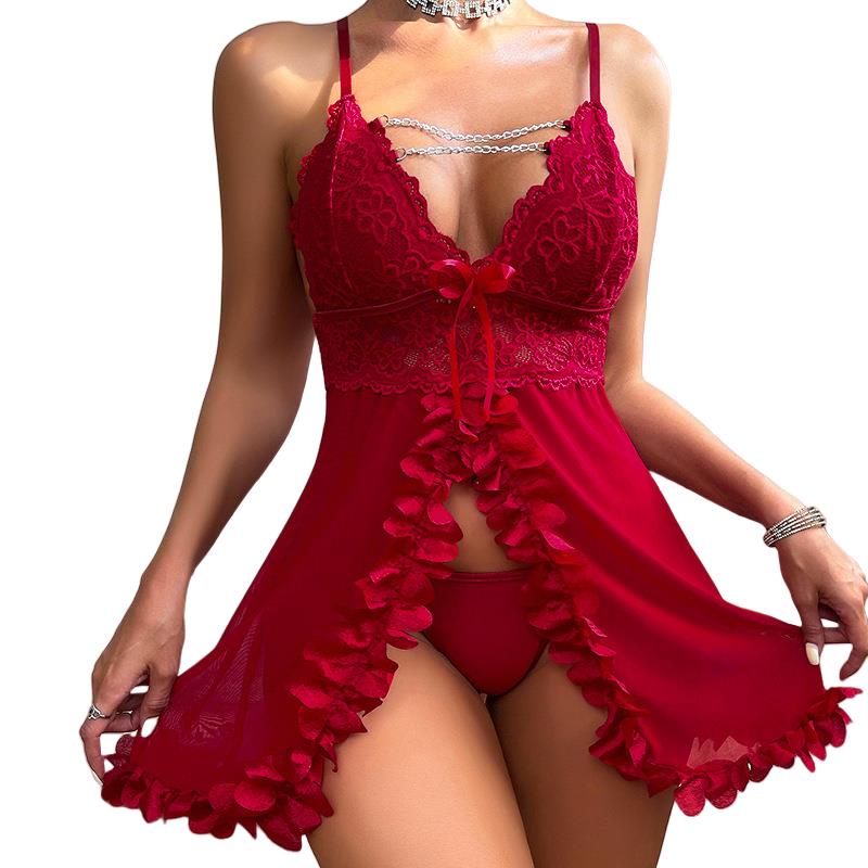 Летние куколки с глубоким V-образным вырезом и низким вырезом, пижамы, сетчатое прозрачное красное сексуальное нижнее белье без спинки, порно, кружевная ночная сорочка