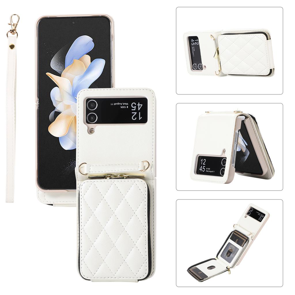 Crossbody Card Holder Wallet Case for Samsung Galaxy Z Flip 7 FE 6 5 4 3 5G Flip6 Wrist Strap Zipper Vegan Leather Phone Cover