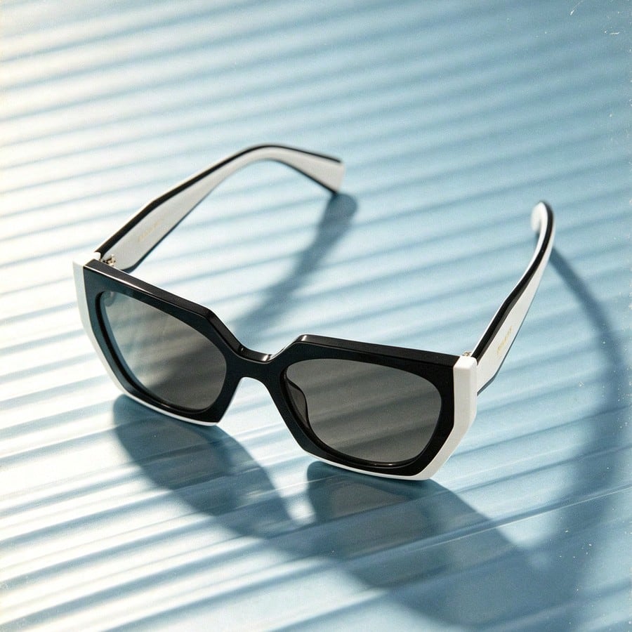 PRADA Women Two-Tone Black White Cat Eye Sunglasses Retro Geometric Thick Acetate Frame UV Protection Anti Glare Fashion Street Driving Shades