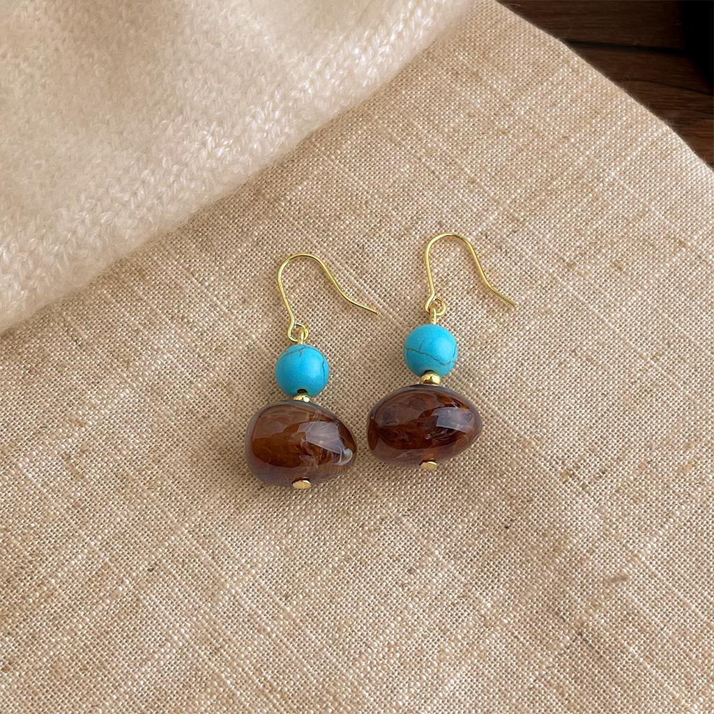 Autumn/Winter Gradient Geometric Tassel Earrings - Retro Artistic Style for Women