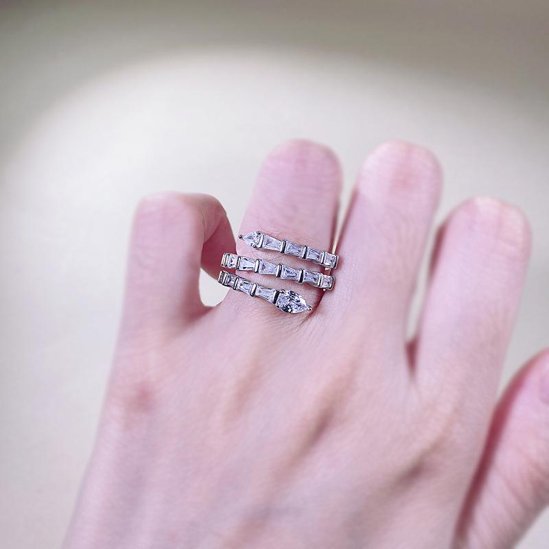 Zhuozhifan S925 Silver Three-Row Pave Snake Ring for Women