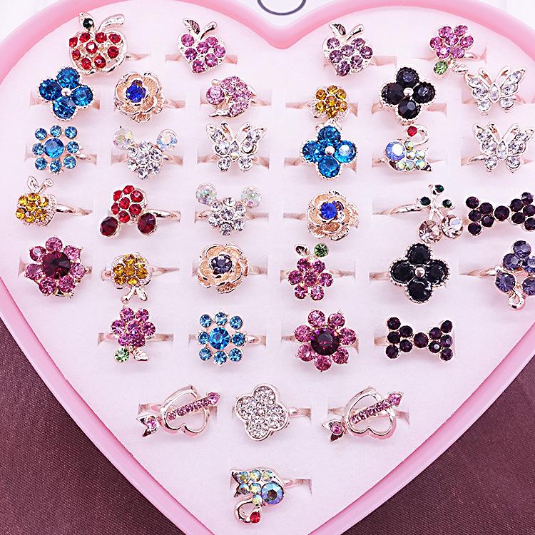 10Pcs New Zirconia Ring Floral Pattern Ring Cartoon Alloy Ring