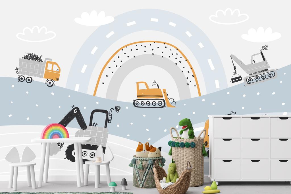Children's photo wallpaper construction machinery excavator bulldozer crane DWK456 300x200