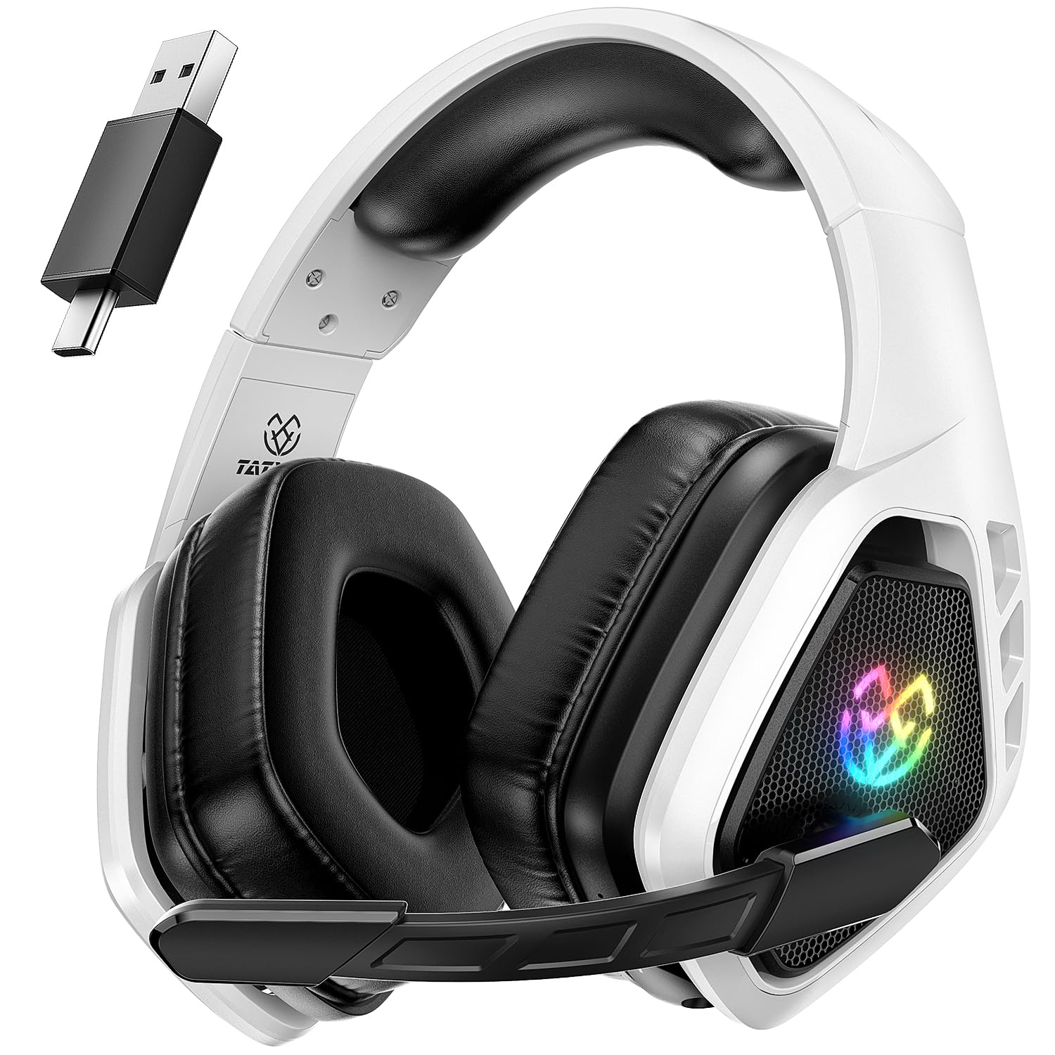 

Tatybo WT5 White Wireless Gaming Headset with Lightweight Ear 30 Hours of Continuous RGB Compatible with and Smartphones Microphone, 7.1 Channel, белый