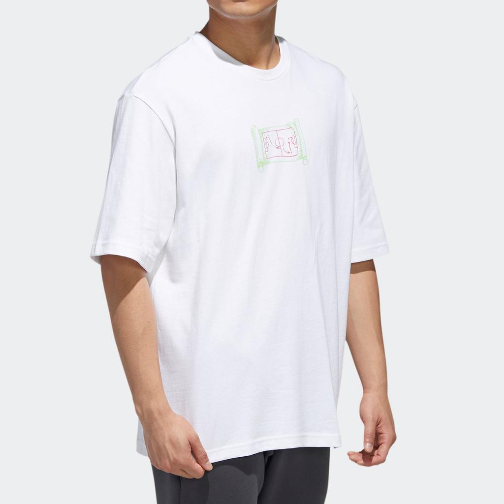 Adidas Colorful Print Pattern Round Neck Short Sleeve T-Shirt Men Tops White GF3985