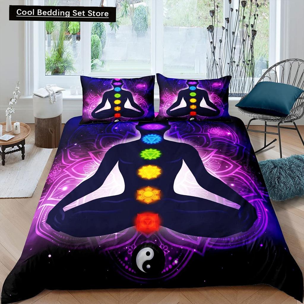 Bohemian King Queen Duvet Cover Yoga Comforter Cover Chakra Meditation Hamsa Eye Bedding Set Exotic Boho Polyester Quilt Cover