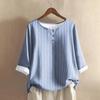 Women's Casual Three-quarter Sleeve Round Neck Gradient Color Printed Cotton And Linen Top