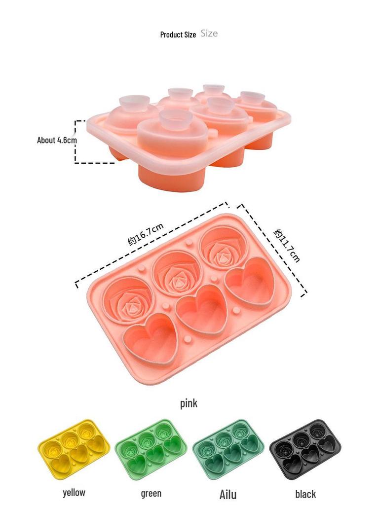 Food-Grade Silicone Rose Heart Ice Cube Mold for Whiskey