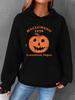 Women's Halloween Print Waffle Knit Hooded Sweatshirt with Kangaroo Pocket - European Size