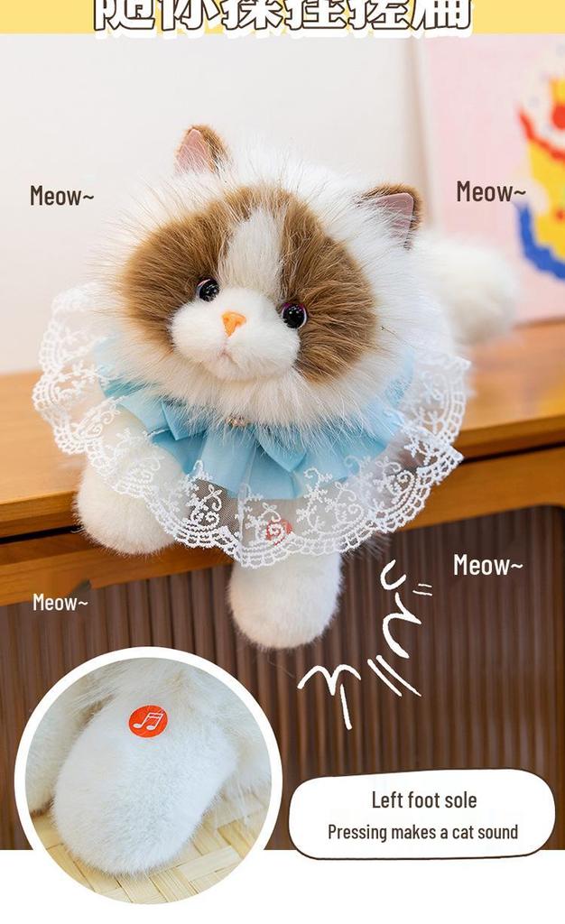 Meowing Plush Cat Doll - Cute Kitten Figurine Toy for Girls