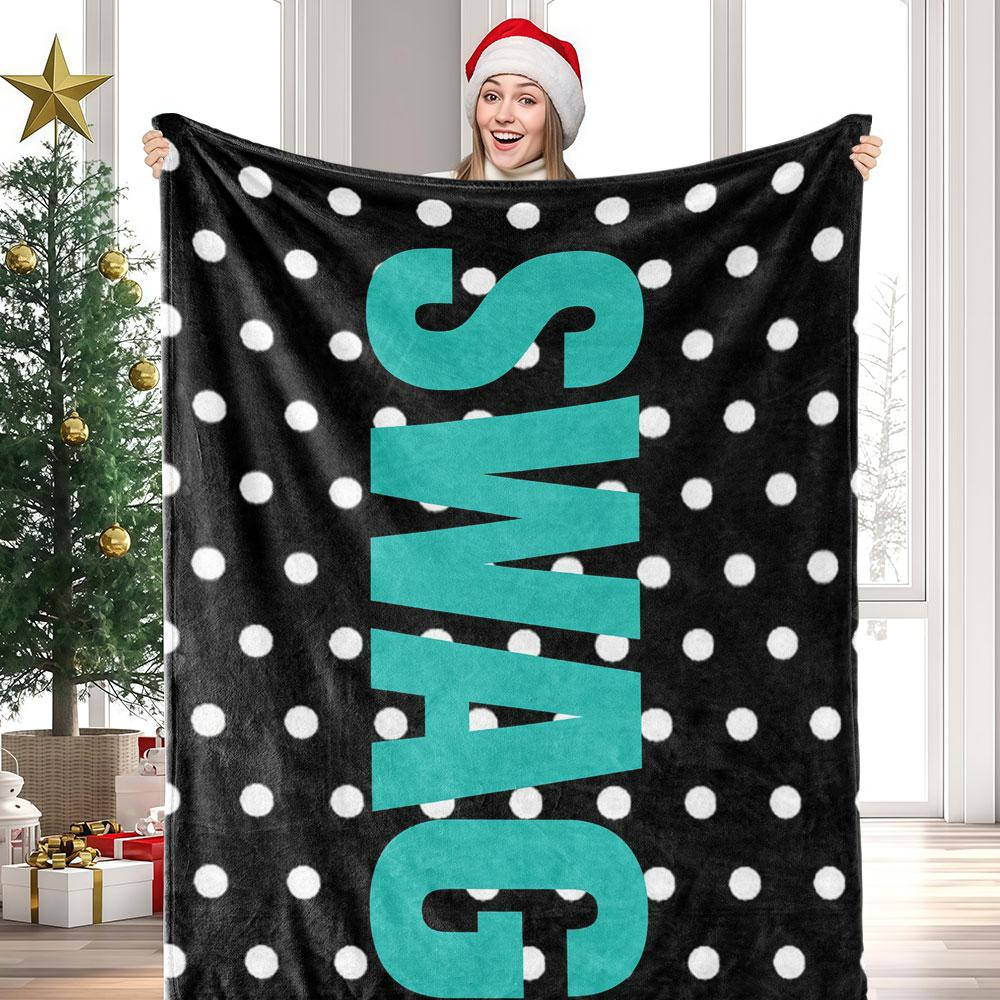 Teal Polka Dot SWAG Winter Summer Flannel Blanket Throw Fleece Soft Fuzzy Plush Cozy Fleece Blankets for Sofa Ideal Gifts