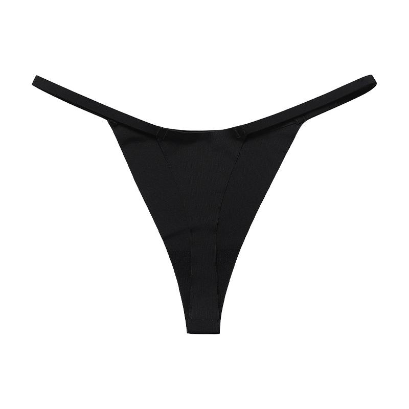 

European and American sexy delicate strap girl T-pants large size low waist seamless ice silk quick-drying pure cotton crotch thong S чёрный