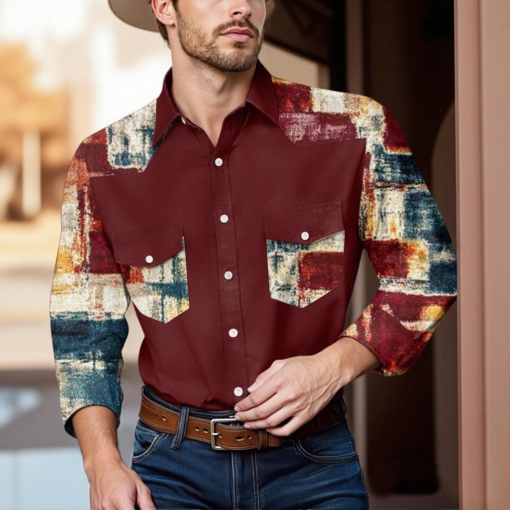 Men'S Fashionable Lapel And Shoulder Length Long Sleeved Casual Top