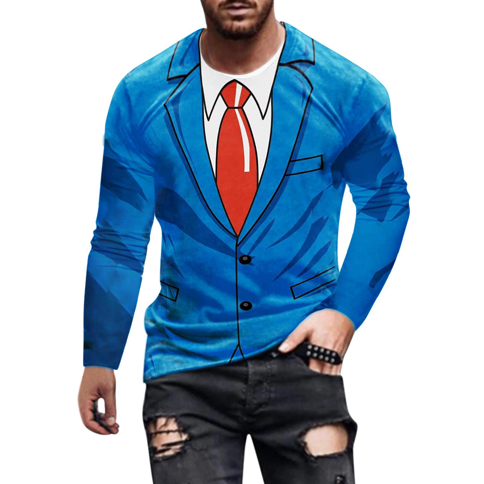 

Весенне-осенние мужские футболки с круглым вырезом, 3D-принтом в виде галстука-бабочки, модные повседневные с длинным рукавом 5XL