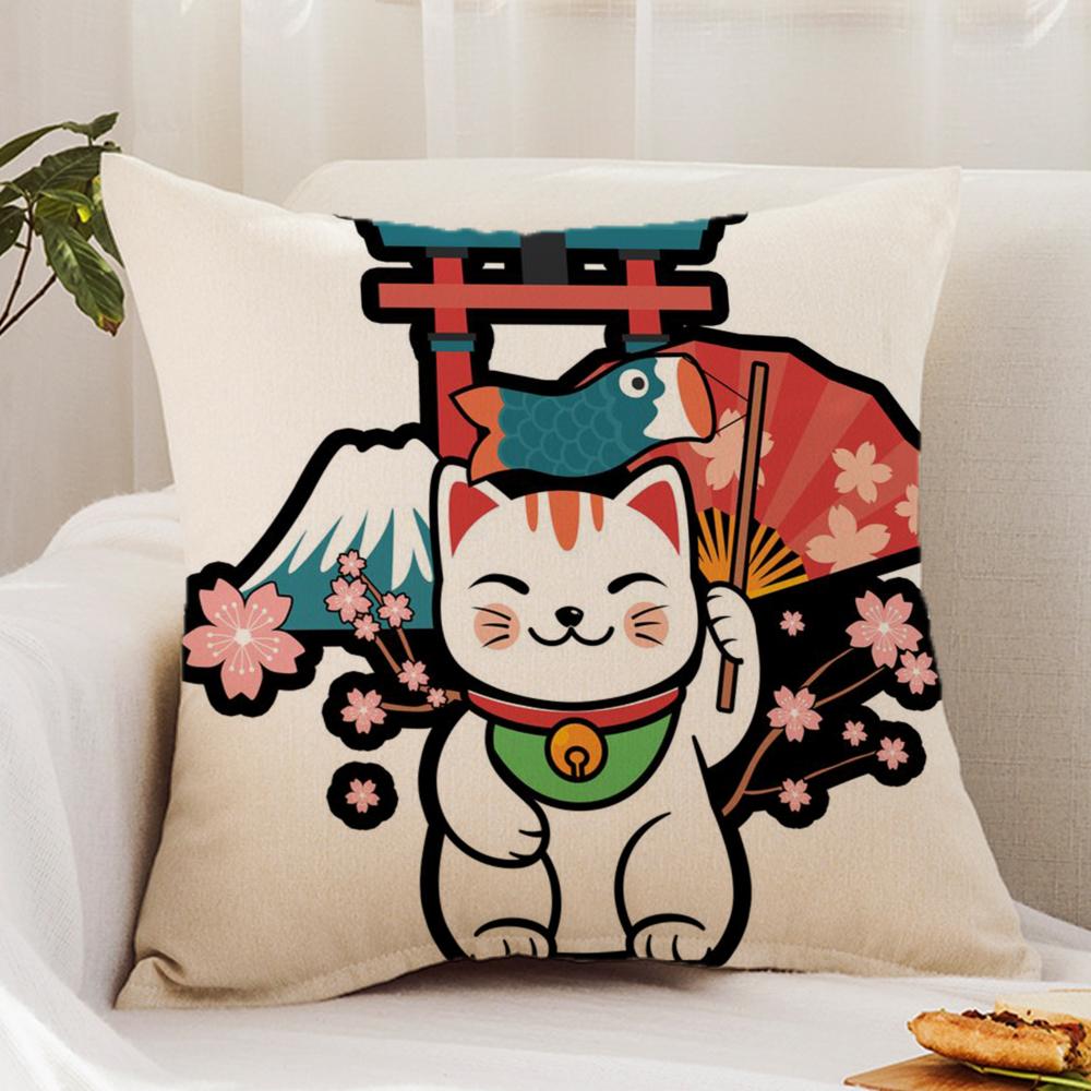 Neko Rich L-Luck Money Cat Cushion Cover Premium Comfort Reversible Pillow Cover - Dual - Use Design For Home & Car