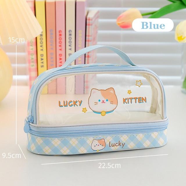 Pencil Case Double Layer Large Capacity Pen Bag Cartoon Portable Pencil Box School Student Supplies Stationary Organizer