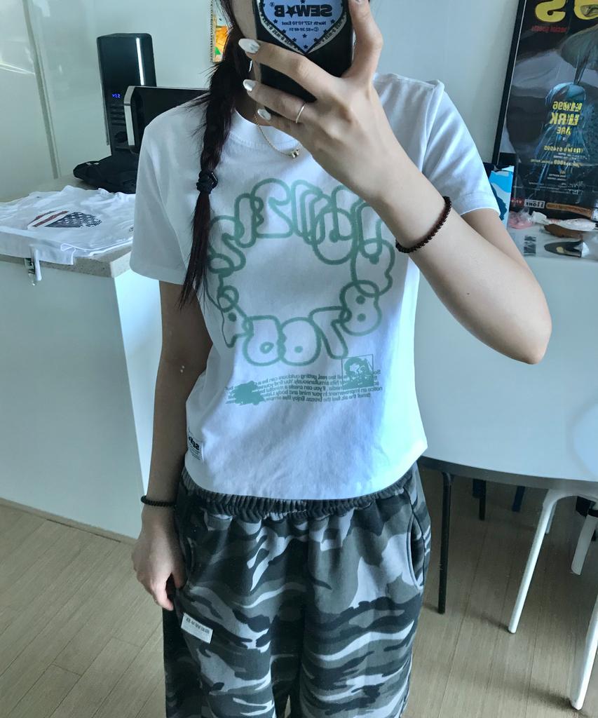 Ssobi Mint-Num Semi-Cropped Short Sleeve Tee [White]