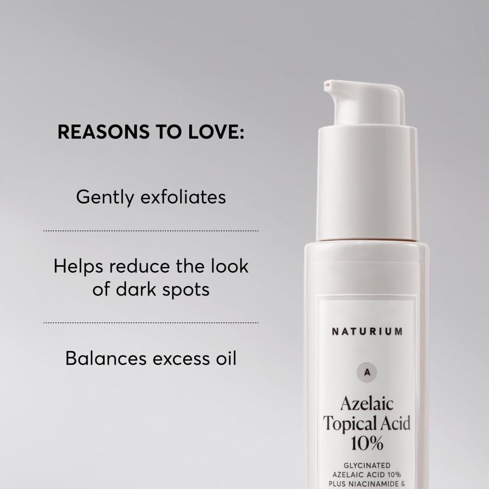 Naturium Acido Azelaico 10% per uso topico, Trattamento di bellezza per viso e cura della pelle con Niacinamide e Vitamina C, 28 g