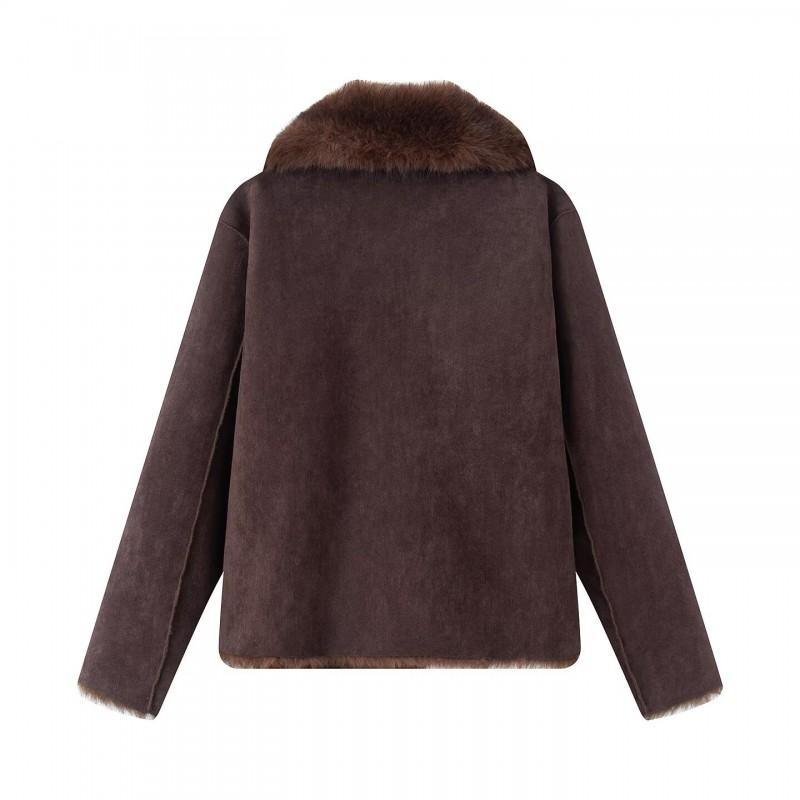 Womens Winter Faux Fur Reversible Coat - Slim Fit Warm Outerwear Daily Wear