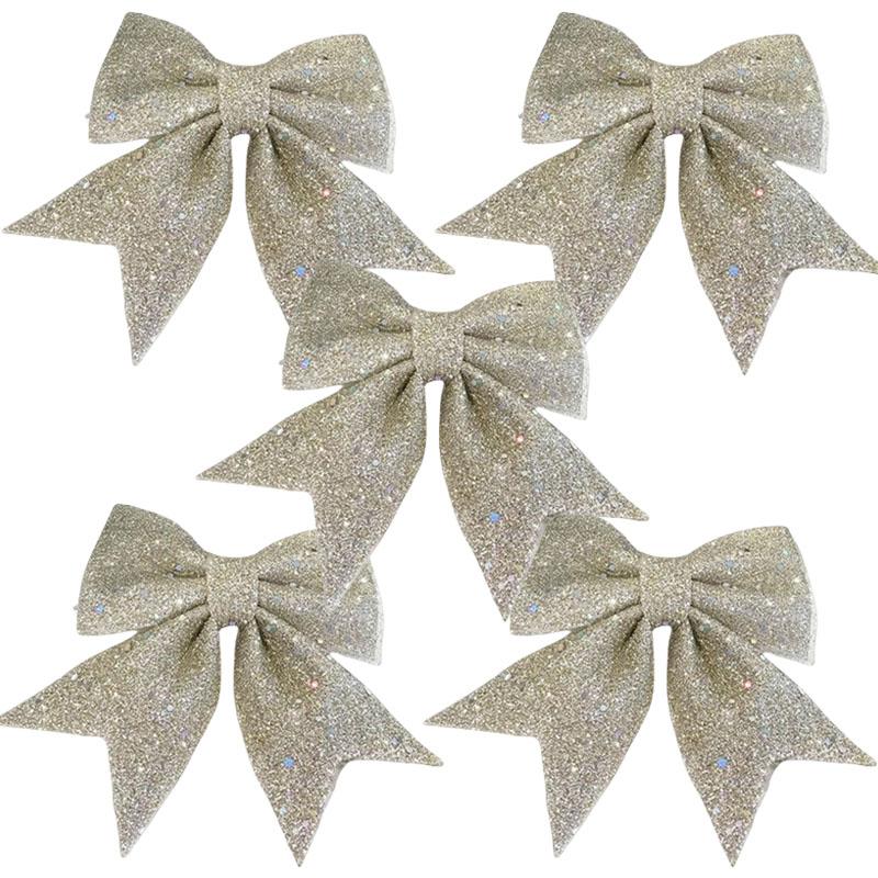 10pcs 14cm Christmas Sparkling Bows Decoration Xmas Tree Pendant Ornaments for Home Christmas New Year Party DIY Bow Decorations