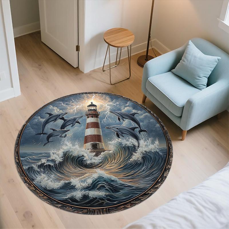 Dolphin pattern round rug,Carpet Rug for Living Room Bedroom Sofa Playroom Decor,Non-slip Floor Mat,Holiday Gifts and Birthday Gifts