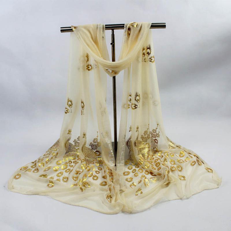 

MISS женский разноцветный длинный шарф с павлиньим цветком и шифоновой шалью бежевый