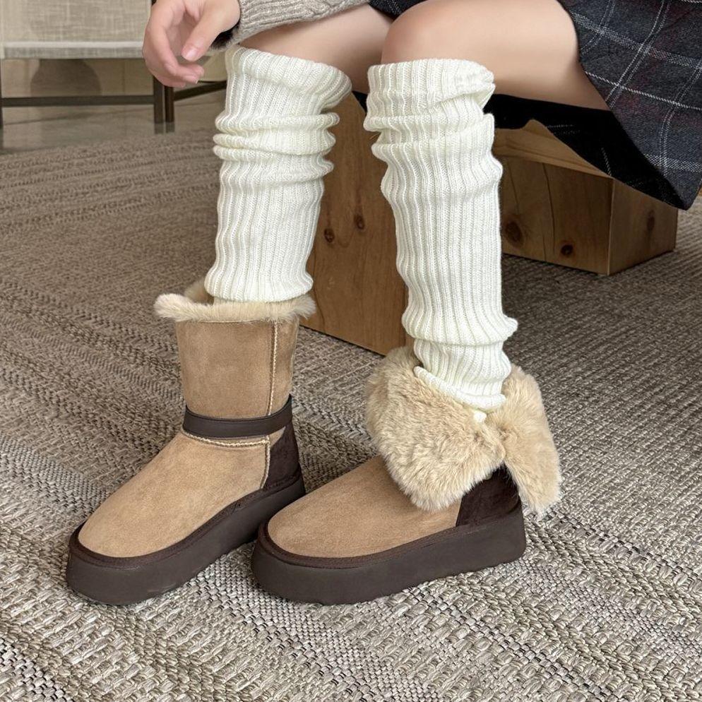 Women's Elastic Thick-soled Winter Fur One Warm Cold Padded Snow Boots Non-slip Wear Casual Sports Cotton Boots