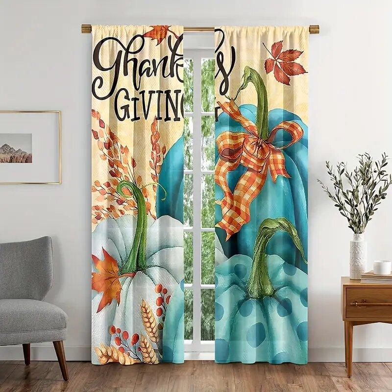 Autumn Pumpkin and Wheat Ear Pattern Printed Curtains   Bedroom and Living Room   Home Decoration   Room Decoration