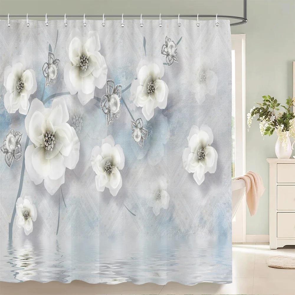 Tenda Doccia Motivo Fiori e Uccelli 3D Paravento Bagno Tessuto Impermeabile Decorazione Bagno 240X180cm Con Ganci Tende Doccia