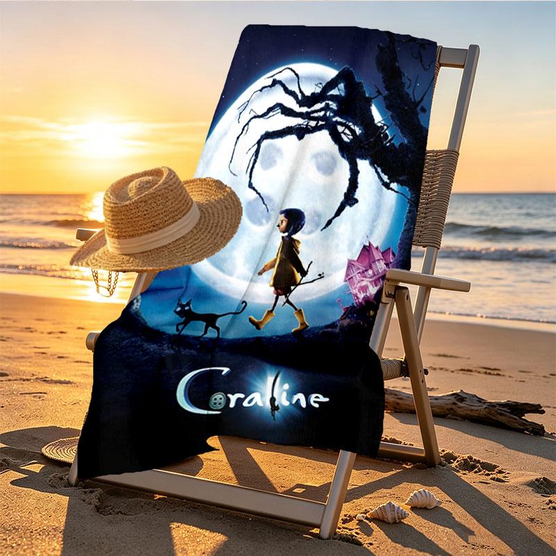 Coraline Print Beach Towel Design, Soft, Lightweight. for Home Bathroom, Spa, Pool, Yoga, Surfing, Camping, Gift for Family, Friend
