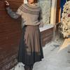 High-Waisted Pleated Wool-Blend Midi Skirt for Women - Autumn/Winter, Slimming A-line with Pressed Pleats and High-Quality Texture