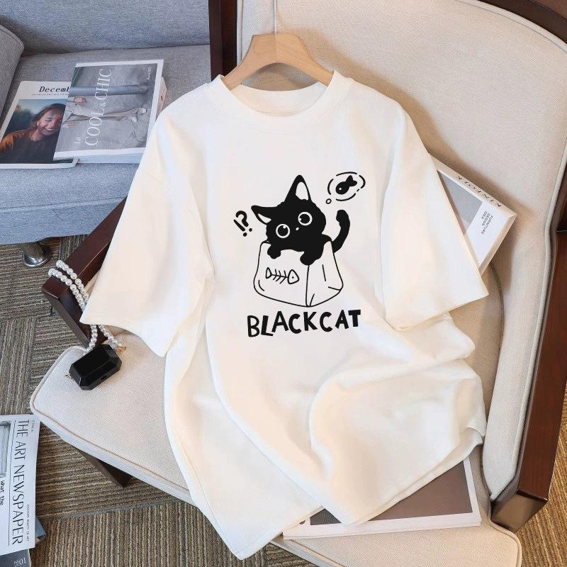 Tricou cu mânecă scurtă din bumbac pur, alb, pentru femei, de vară, nou, de dimensiuni mari, design lejer, imprimat, subțire, cu mânecă jumătate