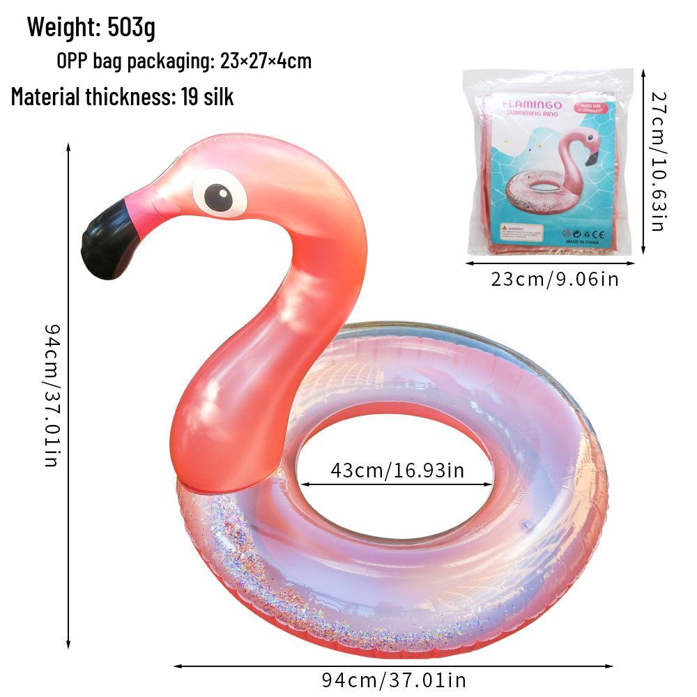 Inflatable Flamingo Swimming Ring with Sequins - Thickened Water Ride-On
