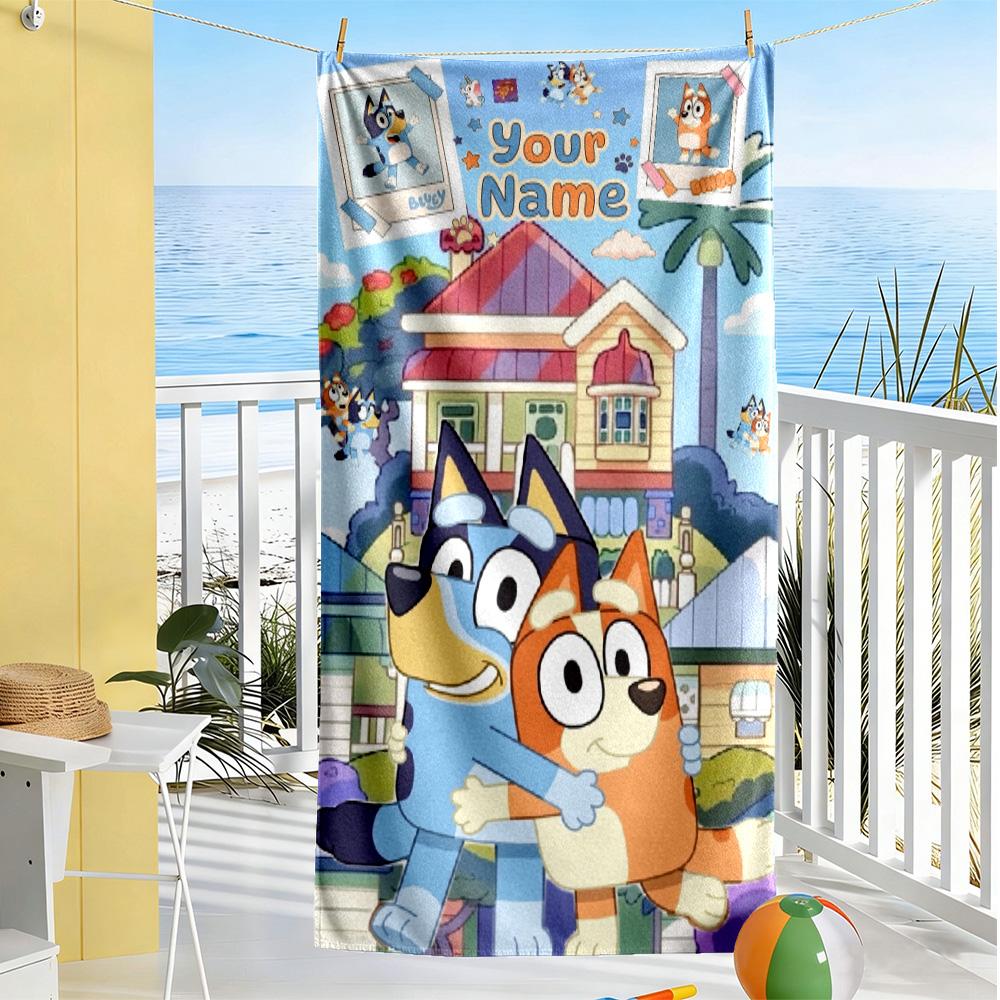 Bluey Customize Your Name Beach Towel Super Soft Microfiber Quickdry Fabric Portable for SwimmingBeachCamping Travel Beach AccessoriesGym