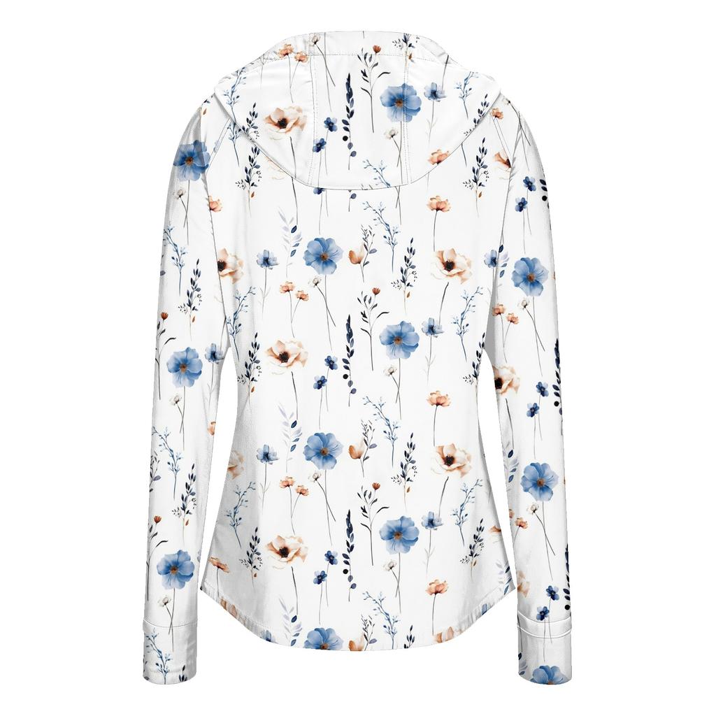 Women's Lightweight Long Sleeve Zip Up Hoodie with Hood and Pockets Floral Print Sun Protection Jacket for Outdoor Activities
