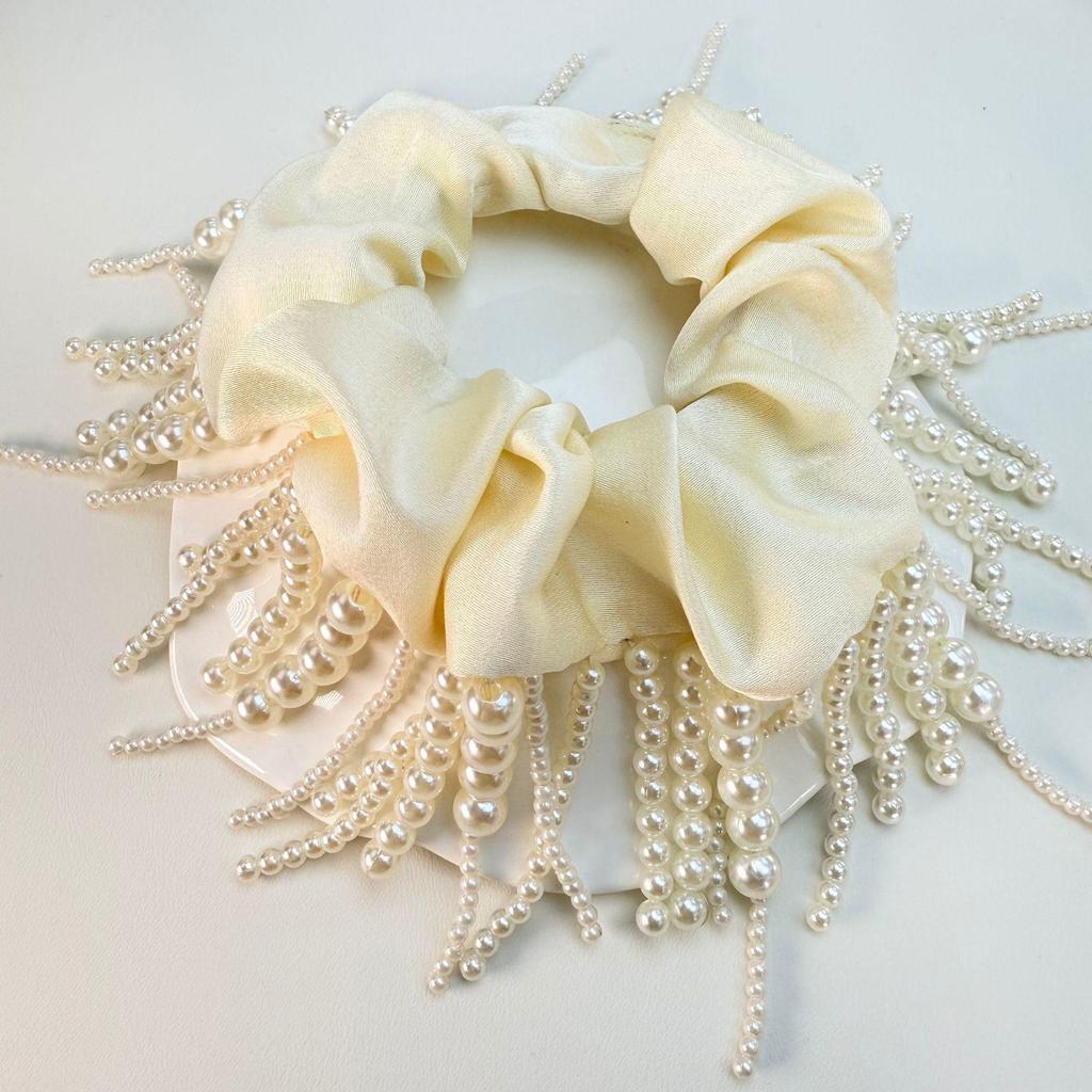 Satin Tassel Pearl Hair Tie - Non-Constricting Ponytail Accessory for Women