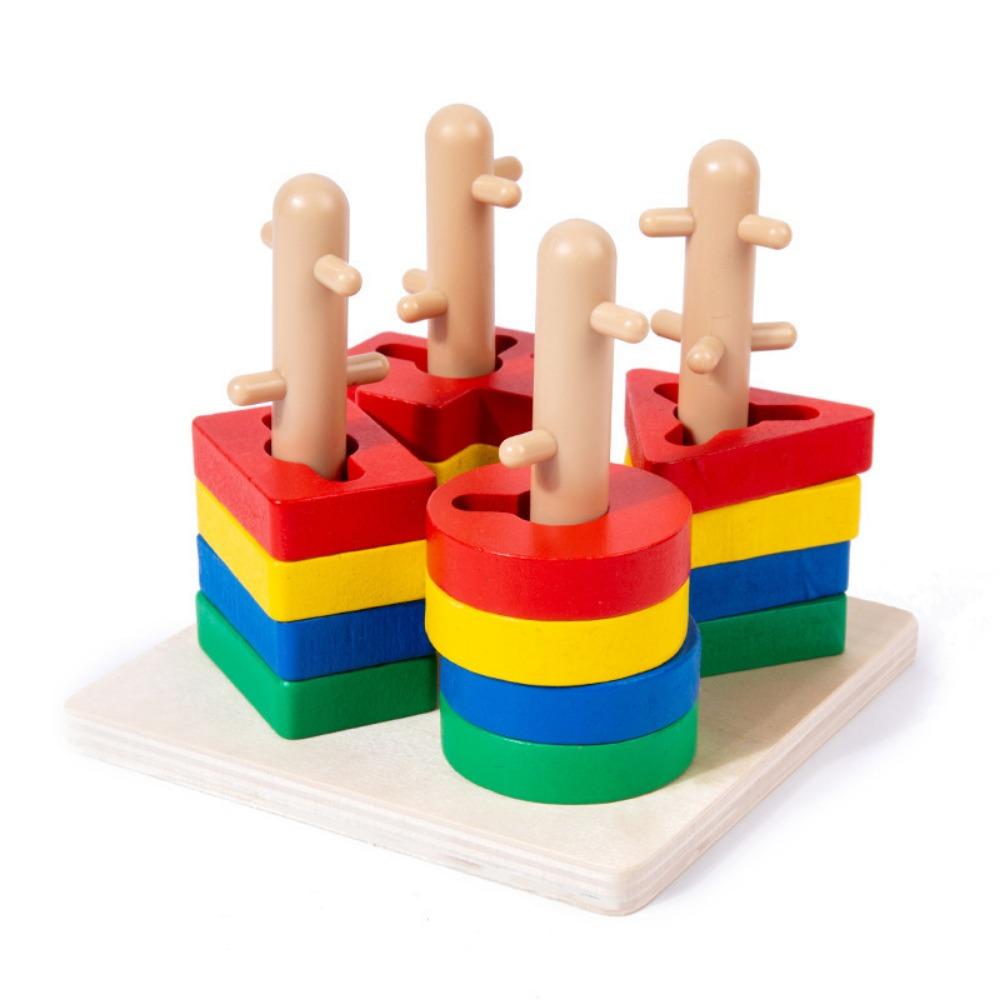 Wooden Recognition Shape Sorter Colorful Recognition Color Matching Puzzle  For Toddlers