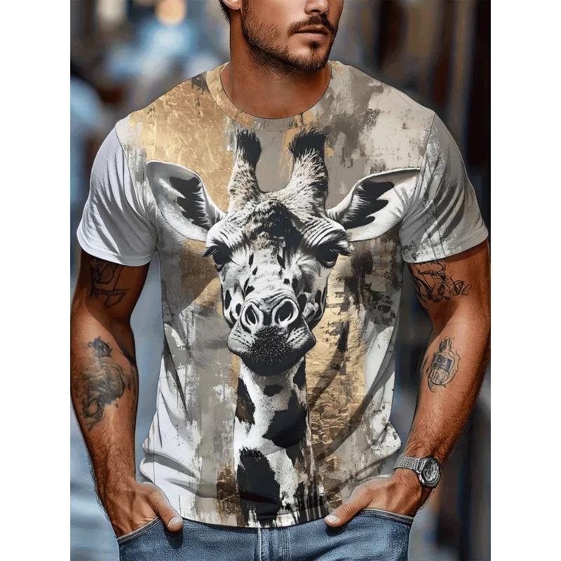 Modisches Herren-Rundhals-Kurzarm-3D-Casual-Farbprint-Casual-Kurzarm-Rundhals-T-Shirt