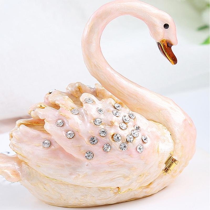 Lussuosa Scatola Portagioie a Forma di Cigno in Oro Rosa con Scomparti Multipli, Regalo Perfetto per Matrimonio o Anniversario