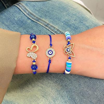 Amazon Hot-selling Evil Eye Bracelet Niche Retro Adjustable Woven Blue Lucky Bracelet Three-piece Set