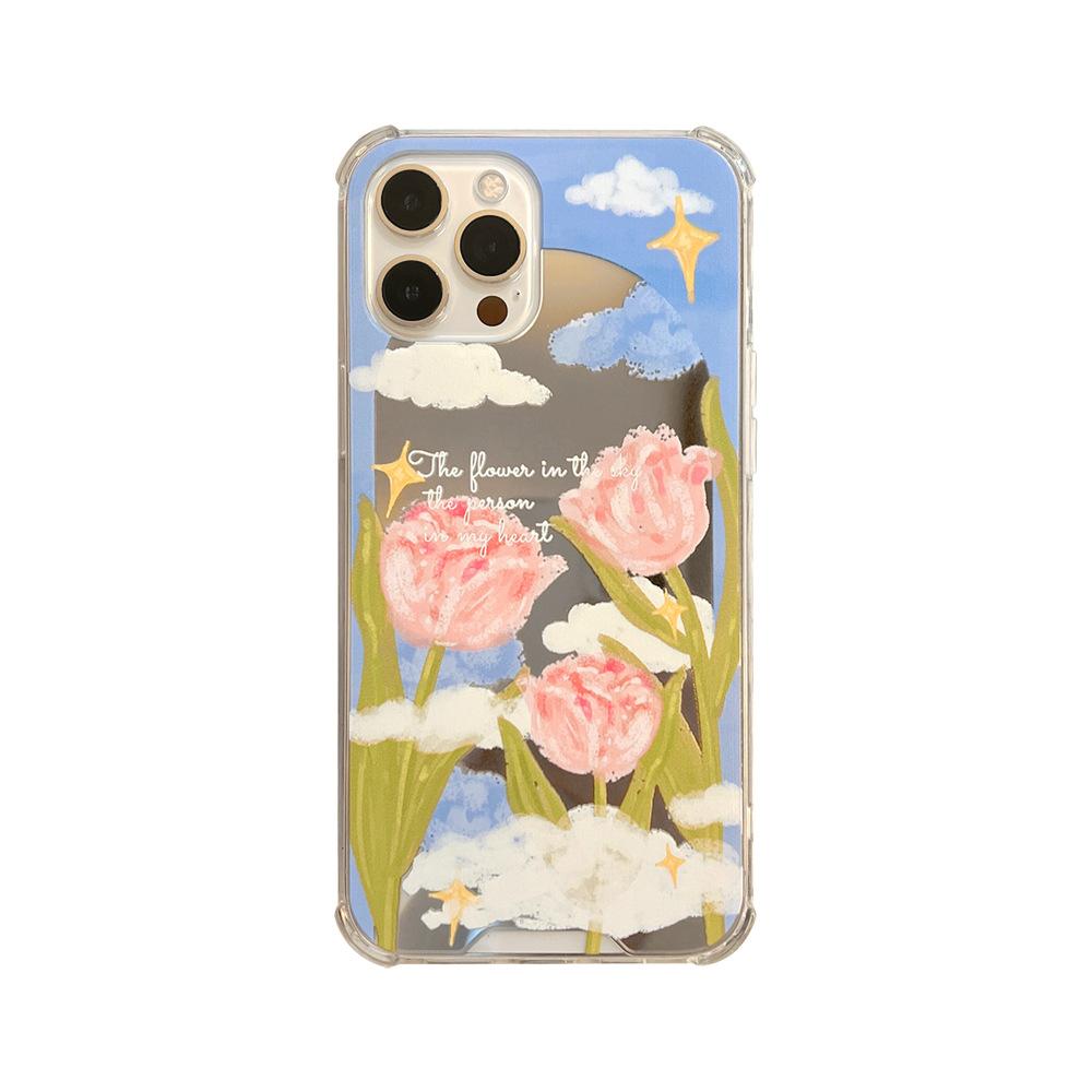 Literary Tulip IPhone 14 Apple 16 Mobile Phone Case 15 Promax Silicone 11 Makeup Mirror X Applicable